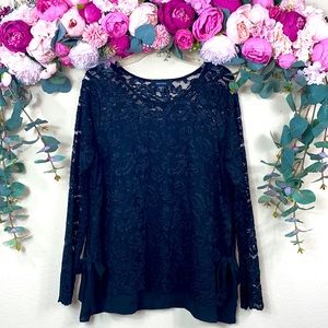 •karen kane• Black {Floral Lace} 3/4 Sleeve [Formal] Blouse w |Side Bow Ties|